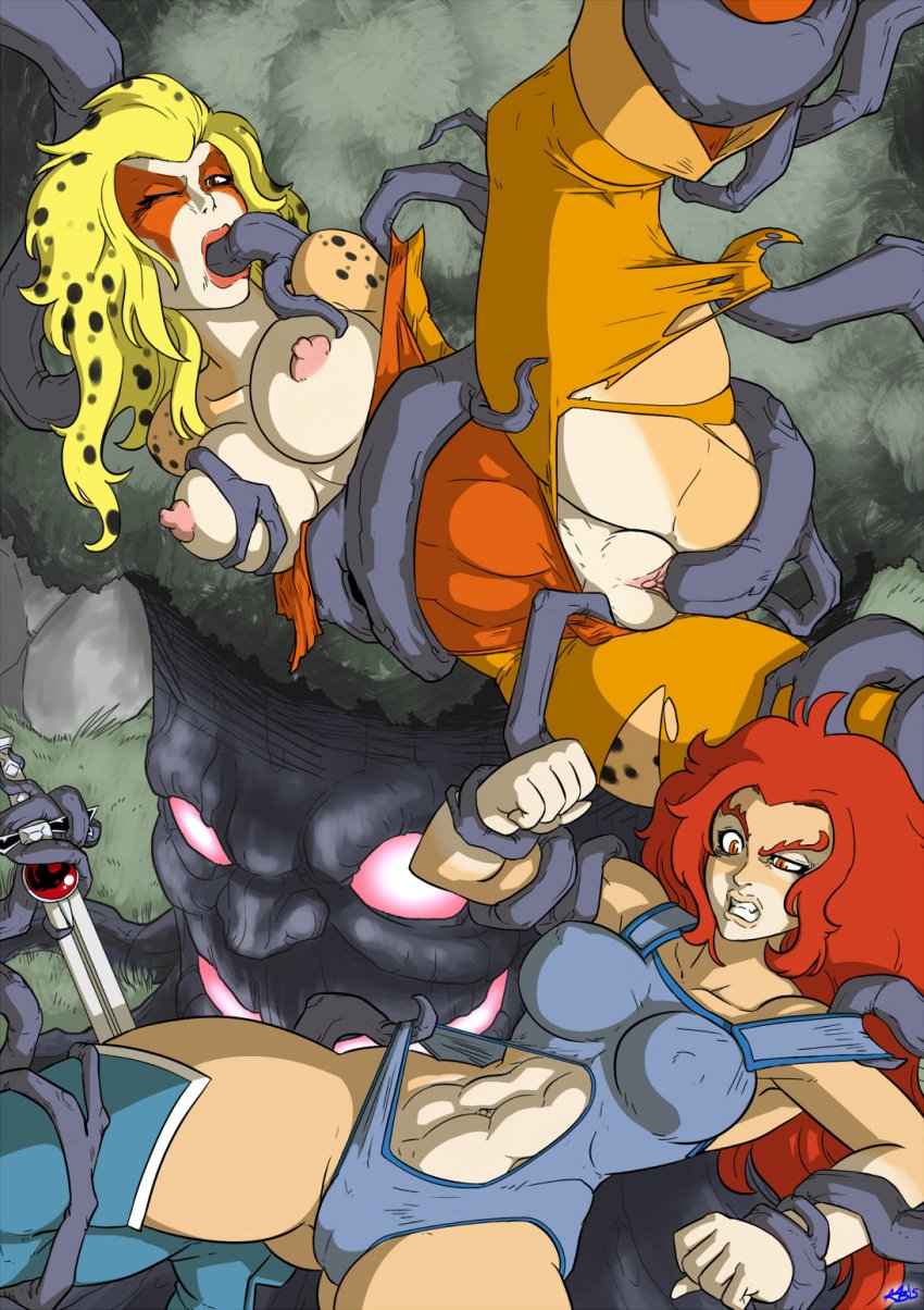 abs anthro big_breasts blonde_hair breasts cheetara clitoris clothing erect_nipples feline female flora_fauna hair humanoid lion-o mad-project mammal melee_weapon muscular nipples one_eye_closed penetration plant plump_labia pussy red_hair rule_63 spread_legs spreading sword thundercats tight_clothing torn_clothing vaginal_penetration vaginal_penetration weapon