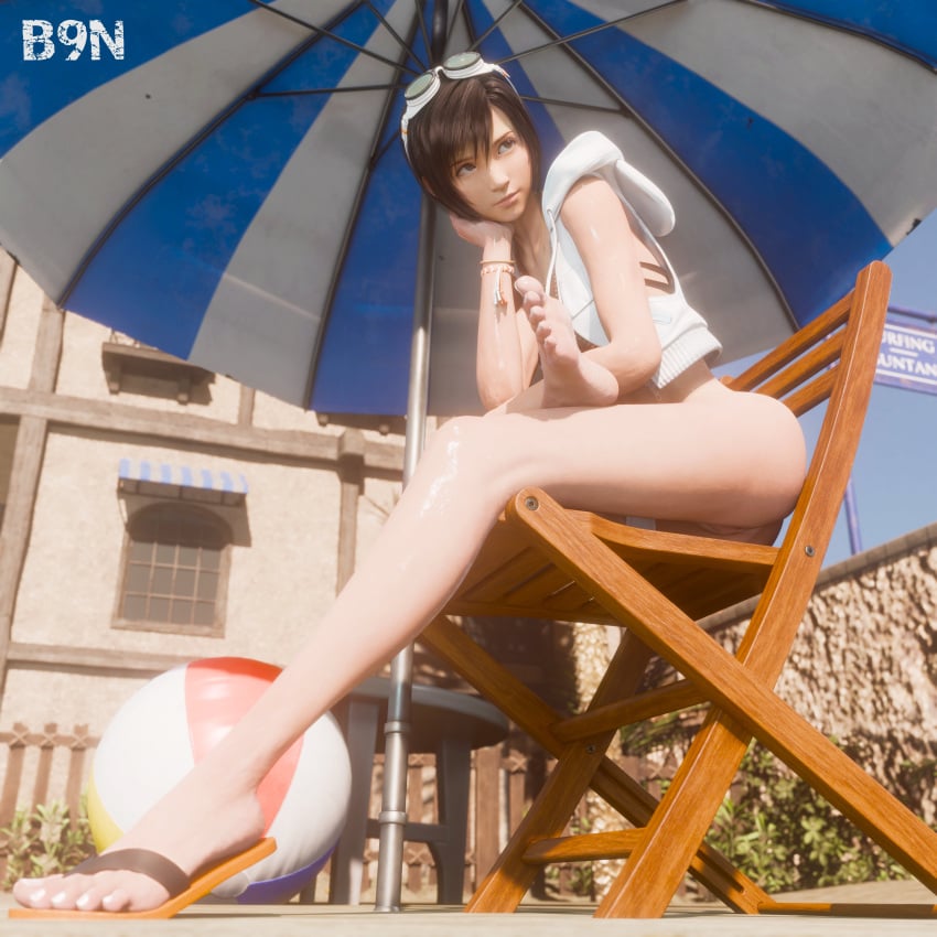 1girls 3d b9n beach black_hair bottomless bottomless_female feet female final_fantasy final_fantasy_vii final_fantasy_vii_remake foot_fetish foot_focus seaside short_hair soles solo solo_female solo_focus swimsuit tan_skin tanline yuffie_kisaragi