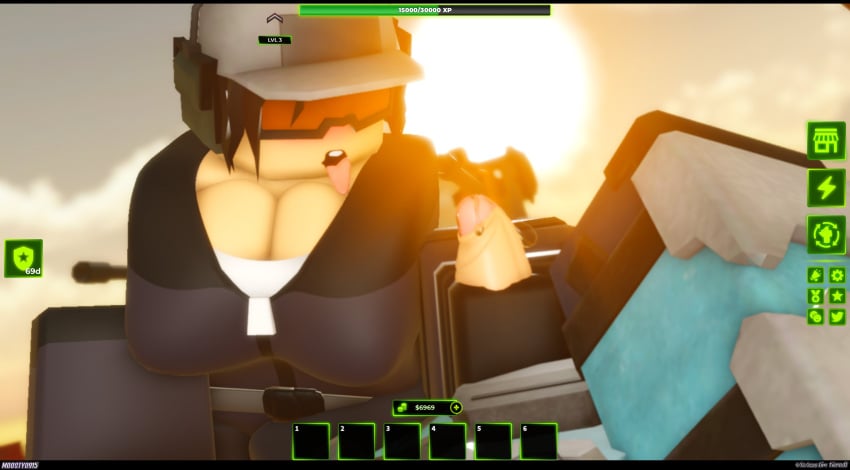 1boy 1girls 2025 3d baseball_cap belt big_breasts big_penis black_gloves blue_clothing blue_jumpsuit blue_sleeves breasts brown_hair cap cleavage clothed clothed_female clothed_male cryo_blaster dated day discord_tag duo english_text female female_focus fully_clothed fully_clothed_male game_ui gloves goggles grabbing_penis handjob hat imminent_cumshot jumpsuit letterbox letterboxed long_hair long_sleeves male male/female male_pov moosty open_mouth orange-tinted_eyewear outdoors pale-skinned_female pale-skinned_male pale_skin partially_unzipped penis penis_grab penis_out ponytail pov precum precum_drip roblox roblox_game robloxian sleeves straight text tongue tongue_out tower_defense_x white_cap white_hat xwm_turret_pilot zipper
