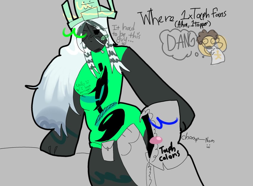 1x1x1x1 1x1x1x1_(forsaken) annoyed annoyed_expression blush english_text forsaken_(roblox) gray_background happy head_grab hi hips lovelypapita monster roblox roblox_game robloxian self_upload tagme taph_(forsaken) text white_hair