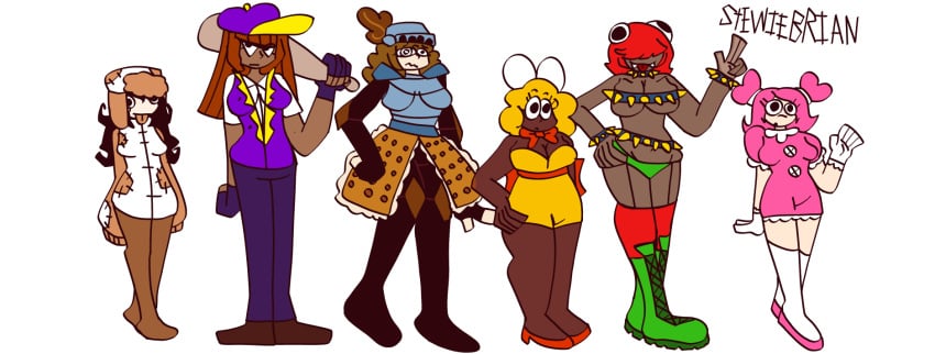 armored_female baseball_bat candy_confecti chocolate_bar_confecti doodle eyes_covered female gummy_worm_confecti lolipop_confecti marshmallow_confecti multiple_girls pizza_tower rule_63 smore_confecti spiked_collar stewiebrian_(artist) sugary_spire the_confecti_gals_(stewiebrian) ushanka