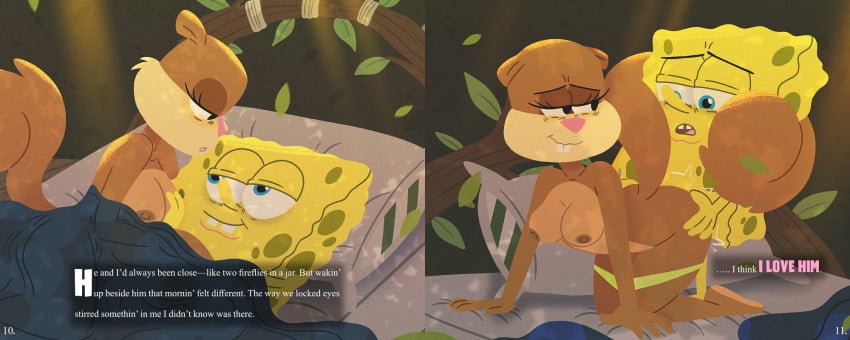 1boy 1girls anthro anthro_on_anthro ass_grab bed bedroom bedroom_sex blue_eyes breasts brown_fur dialogue doggy_style duo english_text eye_contact eyelashes female fur furry furry_female furry_male green_panties hands_on_ass indoors interspecies leafs long_tail looking_at_partner lying_on_bed male male/female mammal marine nickelodeon nipples open_mouth panties penis penis_in_pussy pitchgrizzle rodent romantic romantic_sex sandy_cheeks sea_sponge sex spongebob_squarepants spongebob_squarepants_(character) squirrel straight straight_sex tail tail_wrap tail_wrapped_around_body text tree_branch tree_squirrel wholesome_sex yellow_body