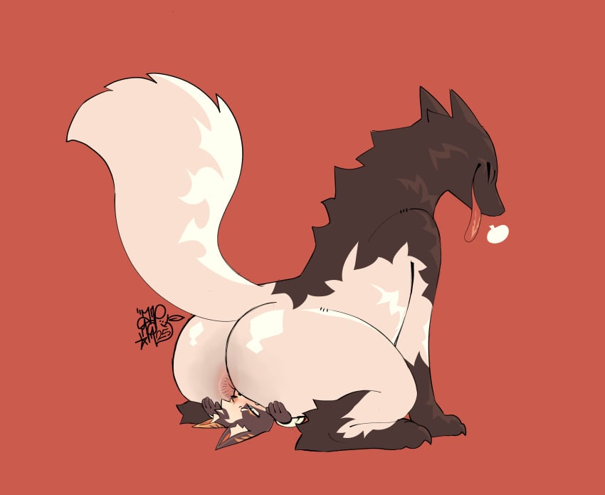 absurd_res ambiguous/ambiguous ambiguous_gender anthro anthro_on_feral appl ass capcom duo facesitting felid felyne feral fur hi_res interspecies lynian mammal monster_hunter nox_(briggs) palico sitting_on_another size_difference tail tongue tongue_out wulg zoophilia