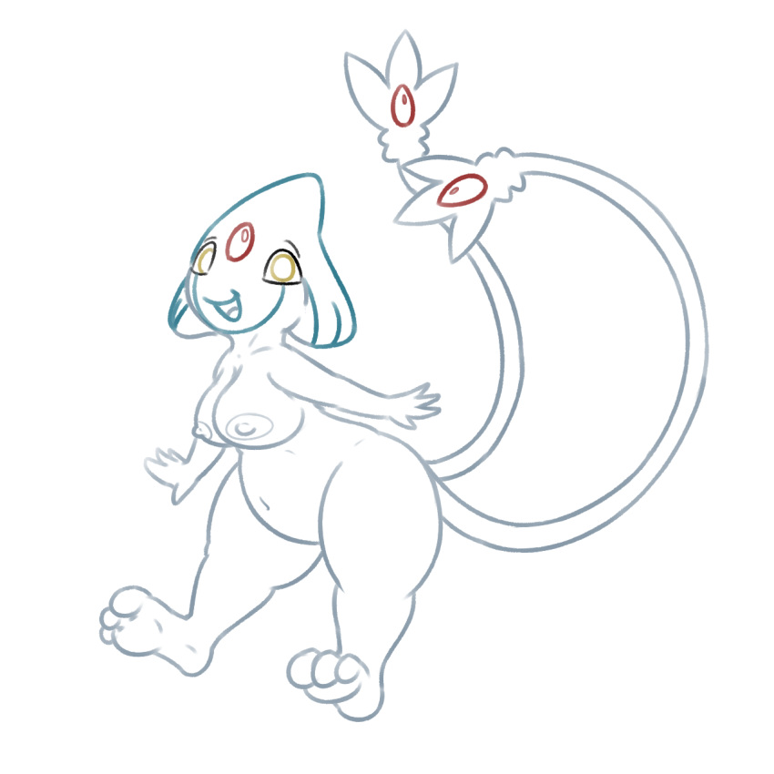 anthro azelf breasts female legendary_pokemon looking_at_viewer nintendo nipples nude open_mouth pokemon posexe simple_background smile solo video_games white_background