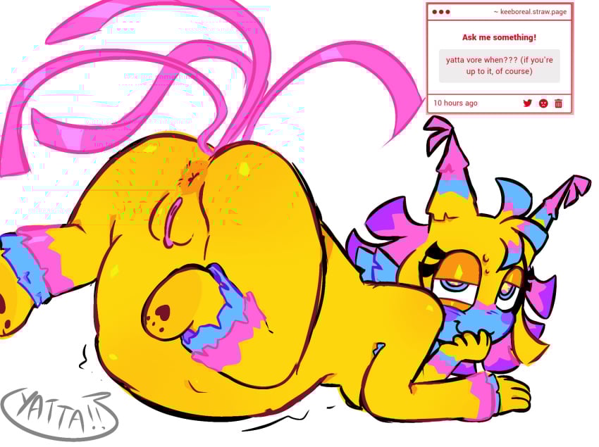ass asshole behind_view dandy&#039;s_world fat furry furry_only keeboreal looking_at_viewer looking_back pussy roblox roblox_game vore vore_belly yatta_(dandy&#039;s_world) yellow_body