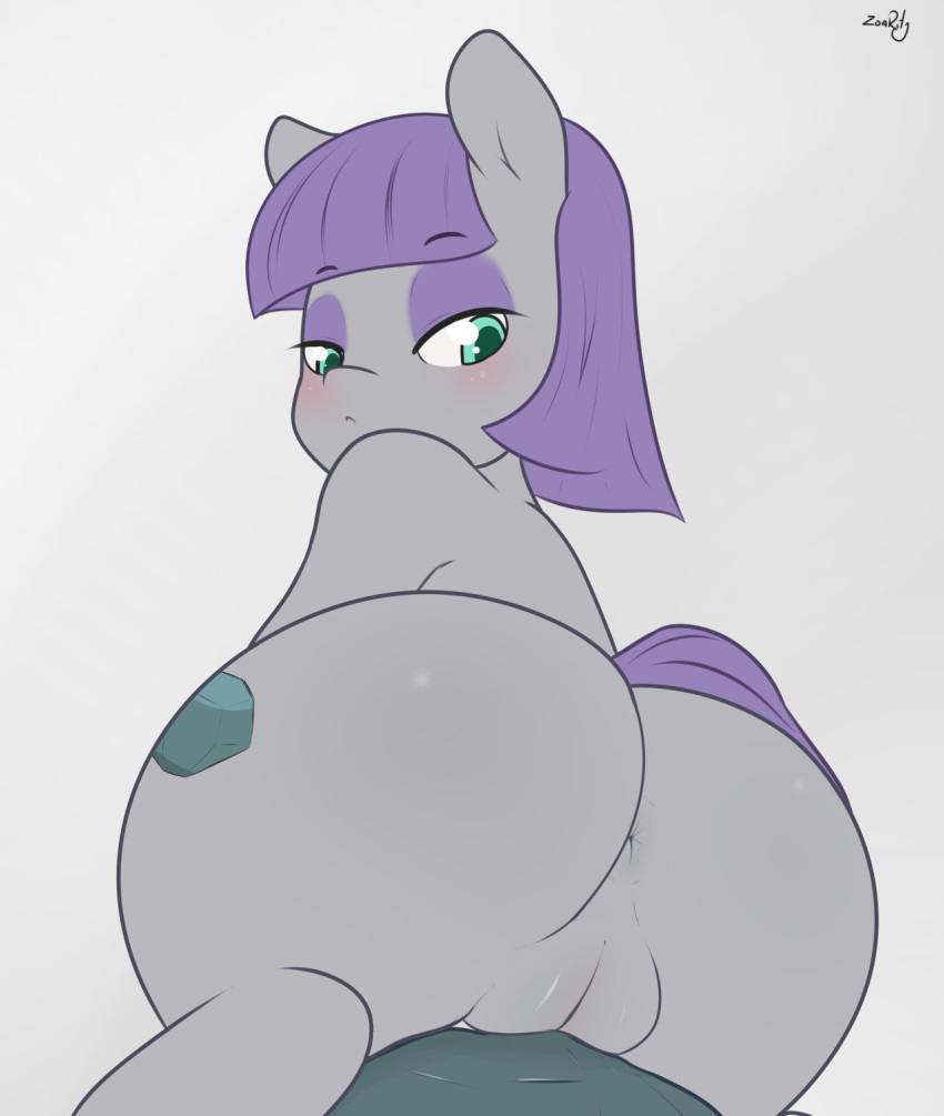 2015 anus ass bedroom_eyes blush equine female friendship_is_magic half-closed_eyes mammal maud_pie maud_pie_(mlp) my_little_pony presenting pussy rock sitting solo zoarity