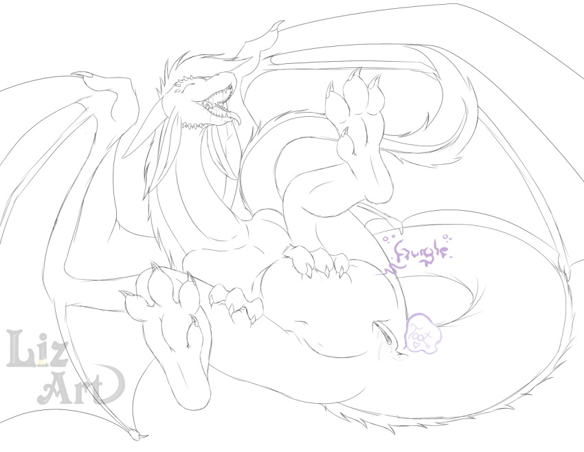 2015 anal anus ass belly big_butt bulge claws dragon female fur furred_dragon green_eyes horn larger_female liz_art lucy lucy_the_dragon open_mouth pussy saliva scalie sharp_teeth size_difference teeth tongue vore