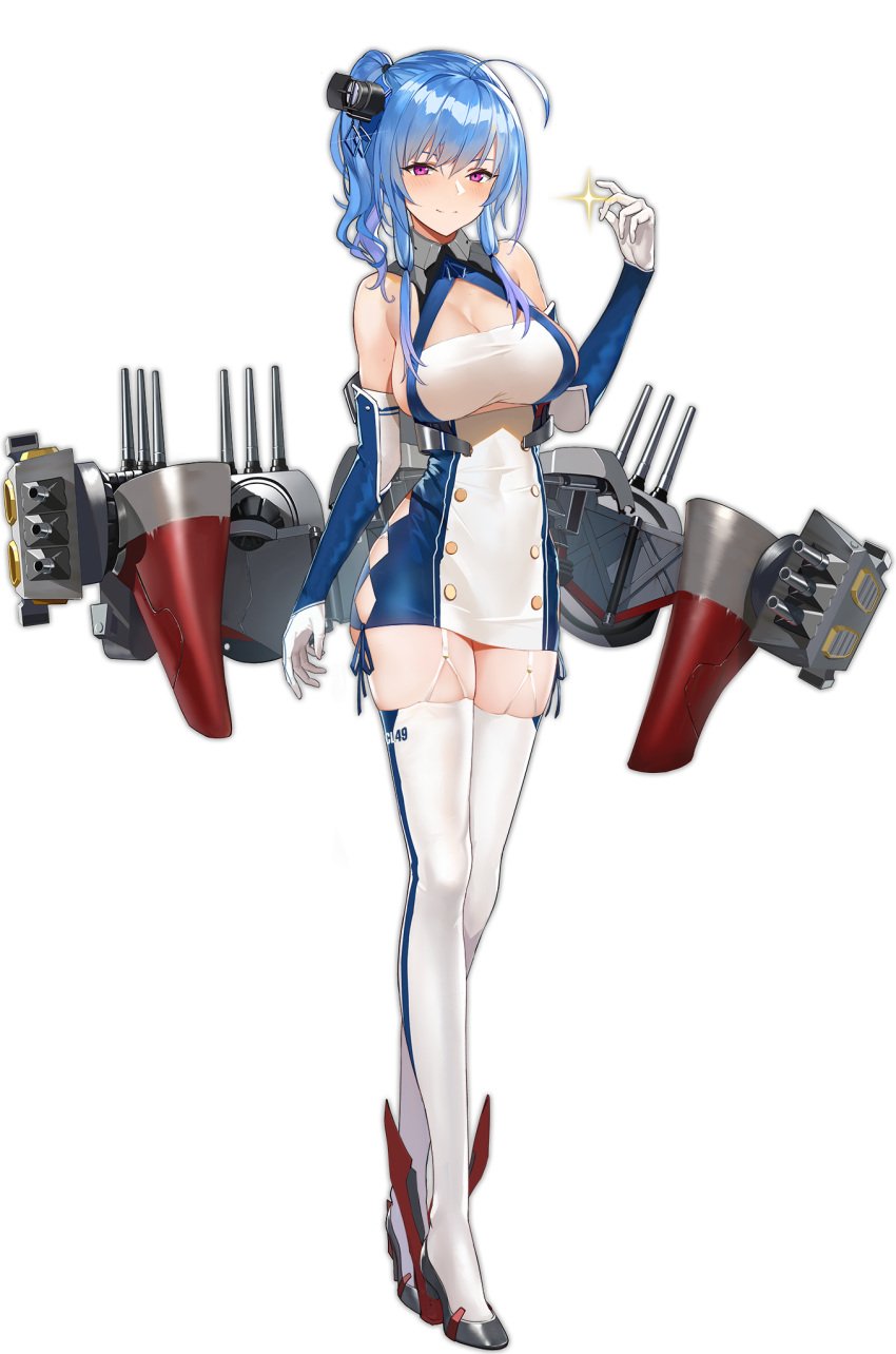 ahoge argyle_cutout arm_at_side azur_lane bare_shoulders blue_dress blue_hair blush breasts buttons cannon cg cleavage cleavage_cutout closed_mouth clothing_cutout covered_navel double-breasted dress eagle_union_(azur_lane) elbow_gloves female full_body game garter_straps glint gloves hair_between_eyes hair_ornament hand_up high_heels large_breasts long_hair looking_at_viewer machinery official_art parted_lips purple_eyes rigging rudder_footwear short_dress side_cutout side_ponytail sidelocks simple_background skindentation solo sparkle st._louis_(azur_lane) st.louis(azur_lane) standing tachi-e taut_clothes taut_dress thighhighs thighs tight_dress turret two-tone_dress white_background white_dress white_gloves white_thighhighs zettai_ryouiki