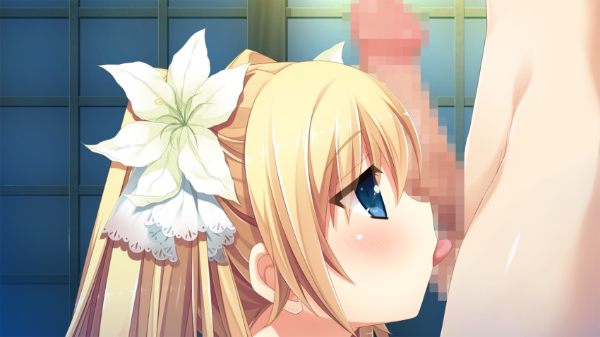 1boy 1girls asasaka_meguri blonde_hair blue_eyes blush brother_and_sister censored fellatio female game_cg ikegami_akane imouto_no_okage_de_mote_sugite_yabai incest oral siblings tagme