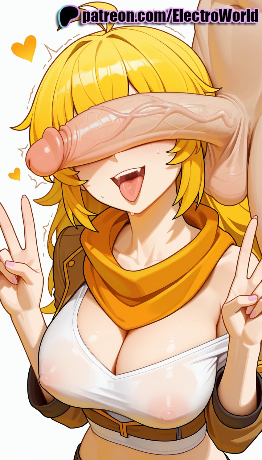 1girls 2025 ai_generated aqua_nails artist_name balls black_nails blonde_hair blue_nails breasts bust chest cleavage cock covered_nipples dick double_v electroworld erection female fingernails heart hi_res high_quality high_resolution highres large_penis nail_polish orange_scarf patreon patreon_username penis penis_on_face pink_nails purple_nails rwby saliva scarf see-through stable_diffusion straight testicles tongue tongue_out trembling twitching_penis uncensored v v_over_eye w watermark wet_clothes yang_xiao_long yellow_nails