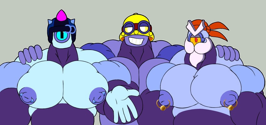 3boys bara bara_tiddies bara_tits barley_(brawl_stars) brawl_stars carl_(brawl_stars) cocokun! male male_only pierced_nipples robot robot_boy stu_(brawl_stars) yaoi