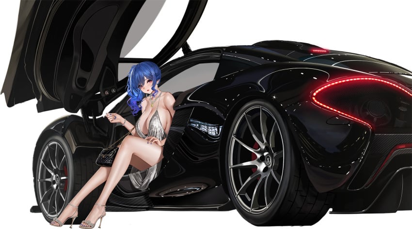 azur_lane backless_dress backless_outfit bag bare_shoulders blue_hair blue_nails bracelet breasts car cg cleavage dress eagle_union_(azur_lane) earrings evening_gown female full_body game grey_dress halter_dress halterneck handbag high_heels holding huge_breasts jewelry large_breasts long_hair looking_at_viewer motor_vehicle nail_polish necklace official_alternate_costume official_art plunging_neckline purple_eyes revealing_clothes side_ponytail sidelocks silver_dress simple_background sitting solo sports_car st._louis_(azur_lane) st._louis_(luxurious_wheels)_(azur_lane) thighs toenail_polish vehicle_focus white_background