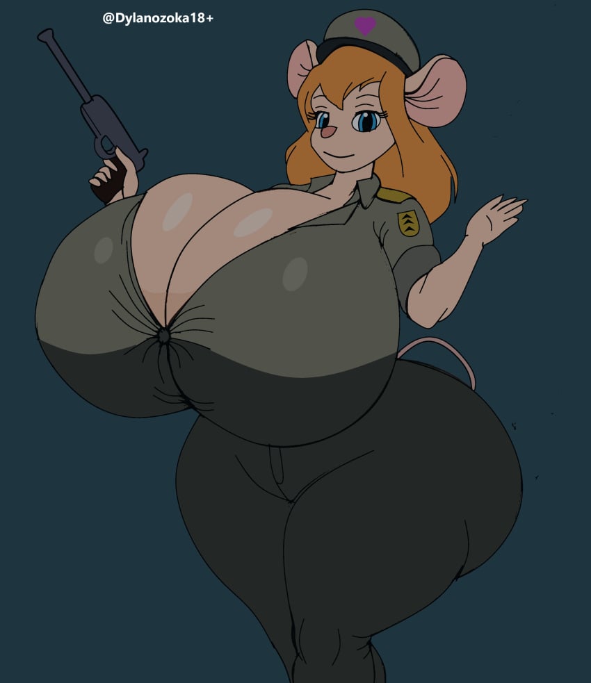 army army_uniform chip_'n_dale_rescue_rangers disney dylanozoka18 gadget_hackwrench gun huge_ass hyper_breasts world_war_2