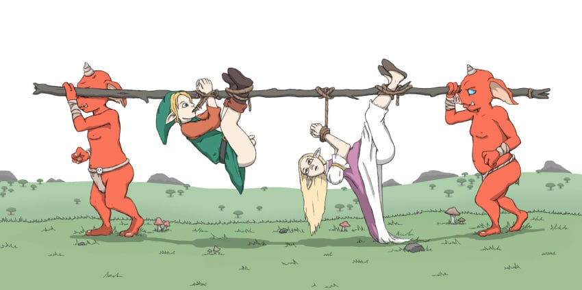 balls blin_(tloz) bokoblin bokoblin_(breath_of_the_wild) bottomless bottomless_male breath_of_the_wild cfnm clothed_female_nude_male foreskin kidnapped link newsoup penis princess_zelda rope the_legend_of_zelda tribal_carry uncircumcised uncut young