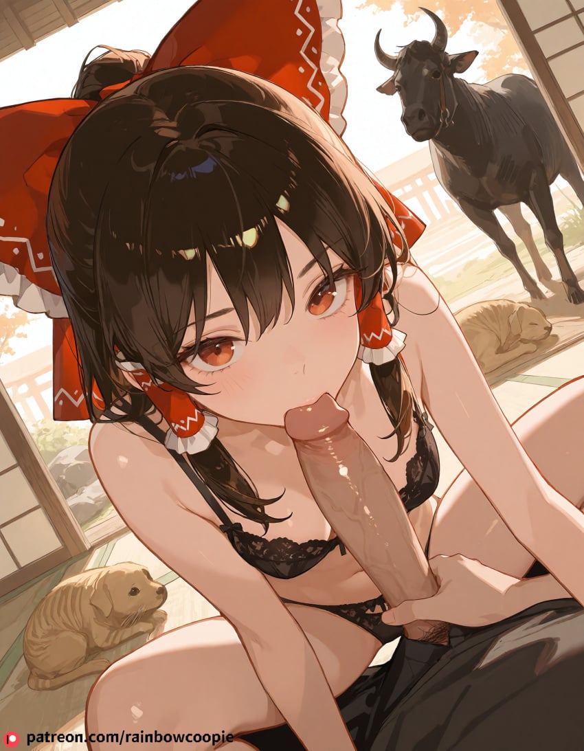 ai_generated beautfiul_background fellatio hakurei_reimu happy lace_lingerie small_breasts stunning_backgroud zoo