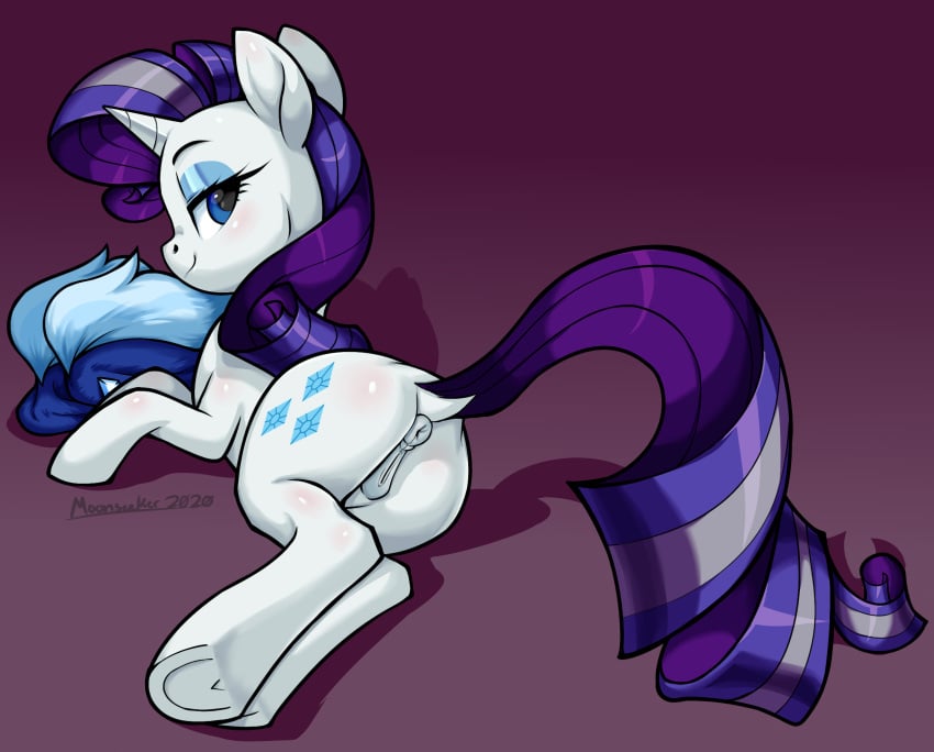 1girls anatomically_correct anus ass back_view cloak clothing coat cutie_mark dock equine equine_genitalia equine_pussy eyeshadow female female_focus female_only friendship_is_magic hasbro hooves horn looking_at_viewer mare mare_pussy moonseeker my_little_pony older_female older_mane_six_(mlp) presenting rarity_(mlp) rear_view skunk_stripe smile smiling solo solo_female solo_focus underhoof unicorn unicorn_horn white_body white_skin