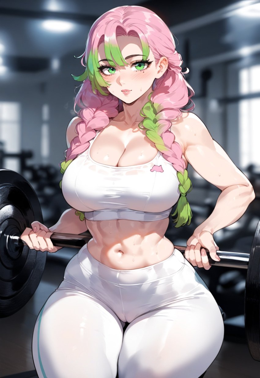 1girls abs ai_generated bangs bare_shoulders blurry blurry_background blush bra braid breasts cameltoe clavicle cleavage clothing crop_top curvaceous curvaceous_female curvaceous_figure curvy curvy_figure demon_slayer dumbbell exercise female female female_focus female_only gradient_hair green_eyes green_hair gym gym_clothes high-waist_pants holding huge_breasts indoors inviting inviting_to_sex kanroji_mitsuri kimetsu_no_yaiba large_breasts lips long_hair looking_at_viewer midriff miyuai mole mole_under_eye multicolored_hair muscle navel pants parted_lips pink_hair pink_lips presenting presenting_breasts presenting_hindquarters presenting_self seductive seductive_look seductive_smile smile solo sports_bra sportswear standing stomach sweat thick_thighs thighs tied_hair toned twin_braids two-tone_hair underwear voluptuous voluptuous_female weightlifting weights white_sports_bra wide_hips yoga_pants