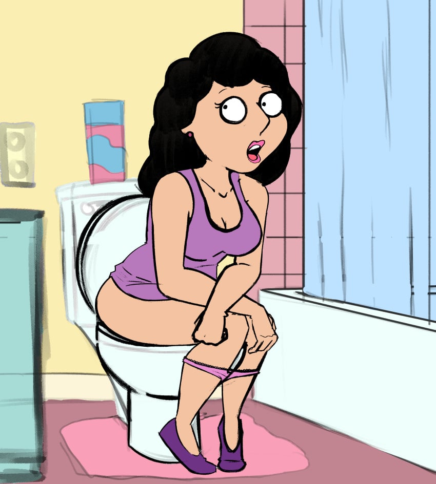 bathroom bathroom_floor black_hair bonnie_swanson breasts clothed color color_edit colored colored_sketch dress edit edited family_guy female female_only lewdpunch lips lipstick makeup on_toilet open_mouth panties_around_legs panties_down pink_lipstick pooping_in_toilet purple_dress restroom shitting shower_curtain sitting sitting_on_toilet sketch sketchy solo solo_female talking teeth toilet toilet_use tongue