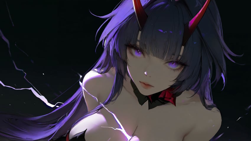 ai_generated big_breasts cleavage female_only horns purple_eyes raiden_mei