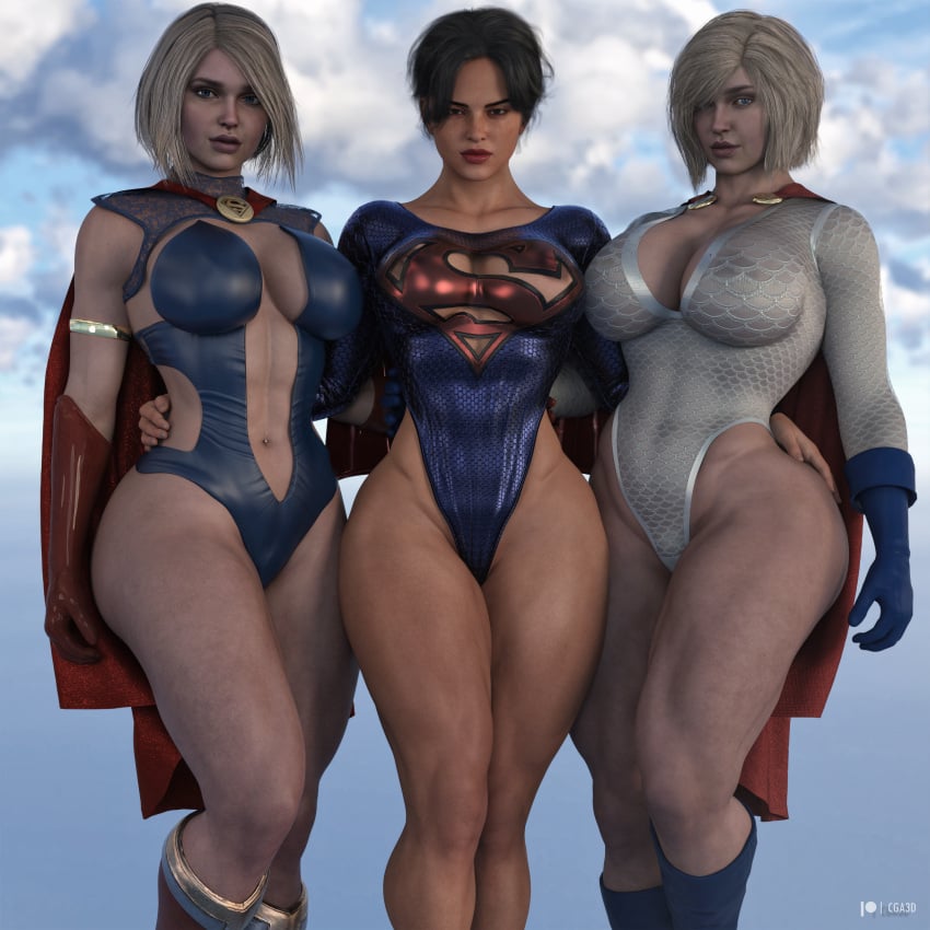 3d 3d_render 3girls abs actress alien alien_girl alien_humanoid alternate_costume alternate_version_available big_ass big_breasts black_hair blonde_hair cape celebrity cga3d child_bearing_hips clothed clothed_female clothing curvaceous curvaceous_female curvaceous_figure curves curvy curvy_body curvy_female curvy_figure curvy_hips curvy_thighs dc erotichris female female_focus female_only fit fit_female flying footwear freckles hand_on_another's_hip hourglass_figure kryptonian leotard light-skinned_female light_skin looking_at_viewer makeup multiple_girls navel pale-skinned_female pale_skin partially_clothed patreon_logo patreon_username photorealistic power_girl realistic red_lipstick sasha_calle short_hair skin_tight skindentation skinsuit supergirl supergirl_(sasha_calle) superheroine thick_thighs toned toned_body toned_female toned_stomach voluptuous voluptuous_female watermark wide_hips