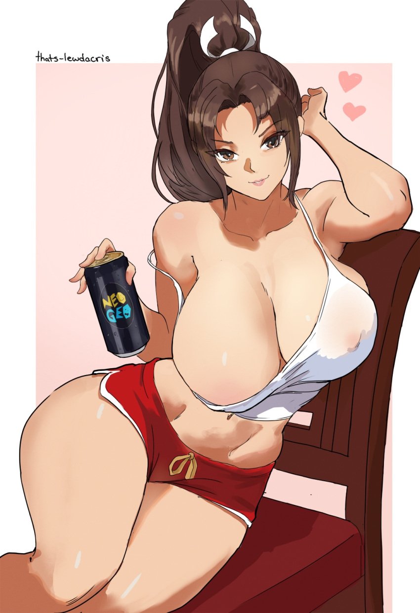 1girls big_breasts breasts brown_hair casual female female_focus female_only huge_breasts king_of_fighters large_breasts light-skinned_female light_skin looking_at_viewer mai_shiranui midriff ponytail solo thats-lewdacris thick_thighs thighs wide_hips