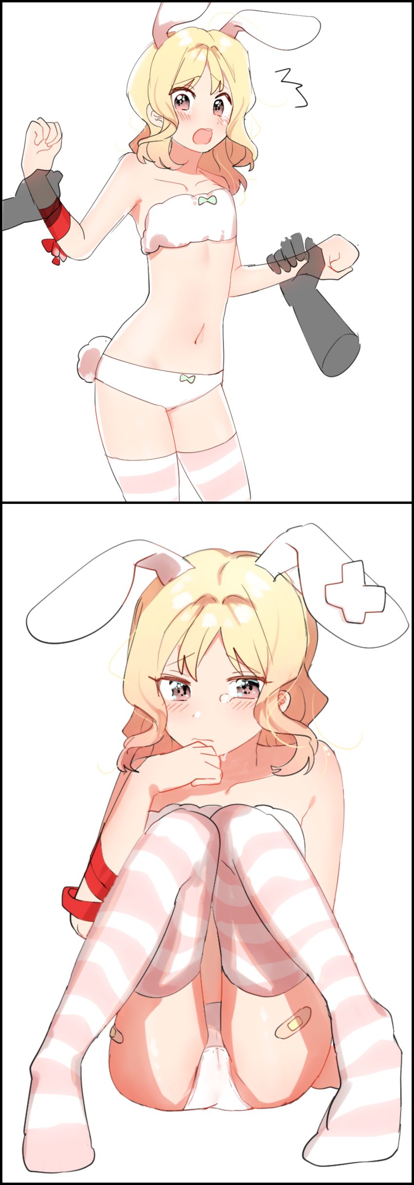 bandages bandaid barely_clothed blonde_hair bunny_ears bunny_tail diabolik_lovers flat_chest invisible_hands komori_yui short_hair