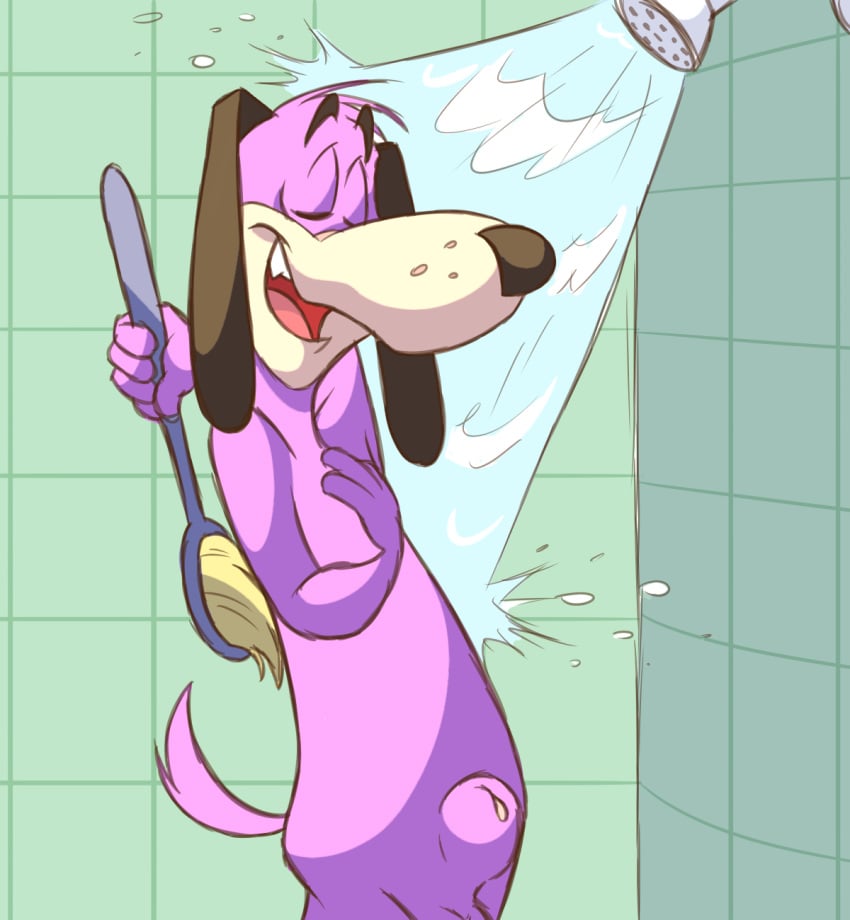 1boy balls brush canine floppy_ears grin ladysomnambule male male_only mammal open_mouth sheath shower showering singing smile solo yippee yippee_yappee_and_yahooey