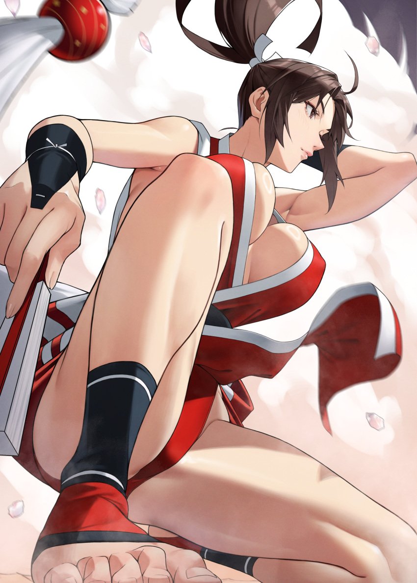 armpits athletic_female covered_erect_nipples feet king_of_fighters kof large_breasts low-angle_view mai_shiranui street_fighter street_fighter_6 thighs toned yoshi55level