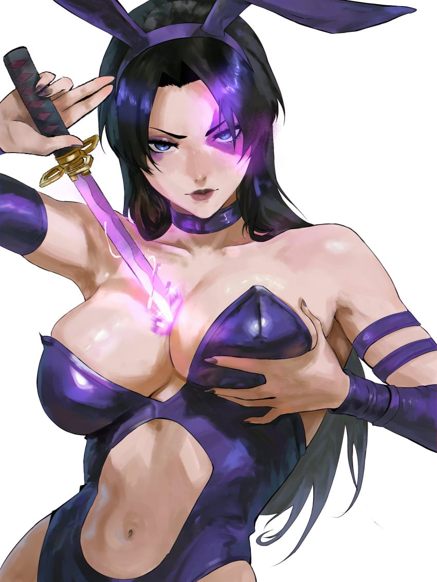 1girls big_breasts bunny_ears bunnysuit cleavage female female_only insomn_bion insomniaboin marvel marvel_rivals midriff navel psylocke psylocke_(marvel_rivals) sai_(marvel) vengeance_psylocke