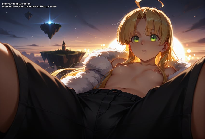 ahoge ai_generated asia_argento ass blonde_hair female green_eyes hell-pantsu high_school_dxd long_hair small_breasts solo