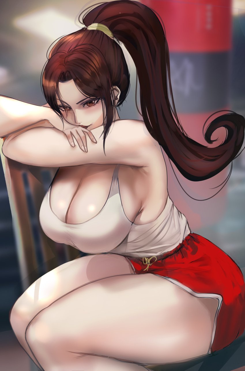 1girls arialla_draws breasts casual cleavage female female_focus female_only king_of_fighters large_breasts light-skinned_female light_skin looking_at_viewer mai_shiranui solo thick_thighs thighs