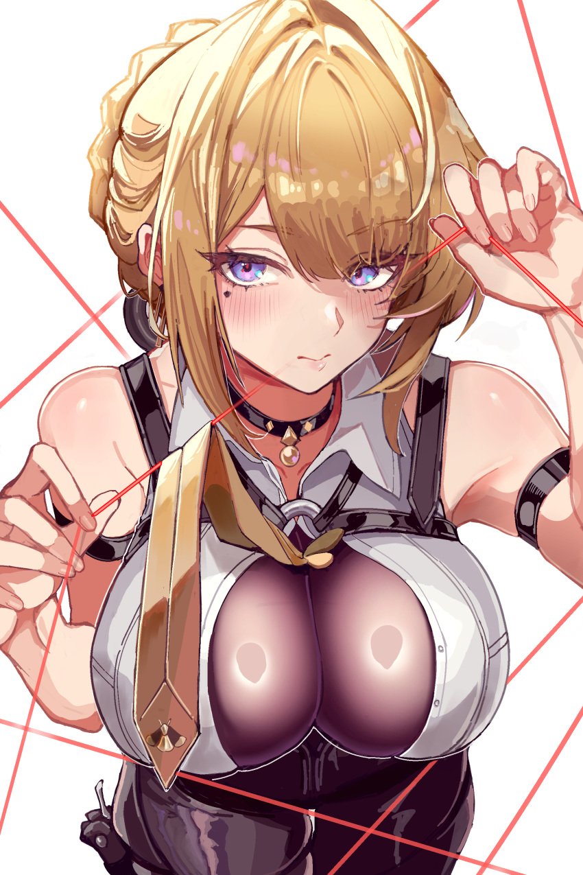 1girls breasts cleavage evelyn_chevalier female female_focus female_only large_breasts light-skinned_female light_skin looking_at_viewer mole mole_under_eye solo takena-c thighs zenless_zone_zero