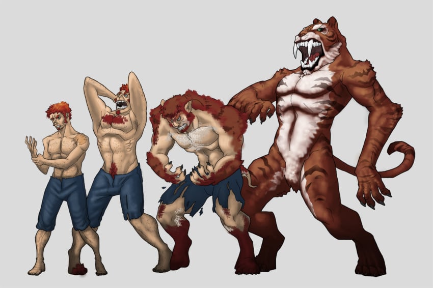 1boy badcoyote feline human male male_only mammal solo tiger transformation