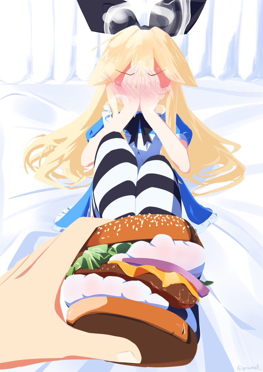 arisu_liddell_(character) bed blush face_covered feet feet_burger feet_focus foot_fetish granvell_ hands_covering_face pov shy