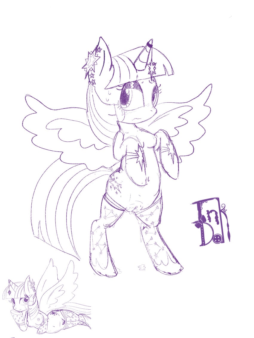 ambiguous_fluids bodily_fluids clothing cutie_mark equid equine excited female friendship_is_magic genital_fluids gloves handwear hasbro hi_res horse humanoid inkdoll lingerie mammal my_little_pony nervous nude pony solo twilight_sparkle_(mlp) vaginal_fluids wings