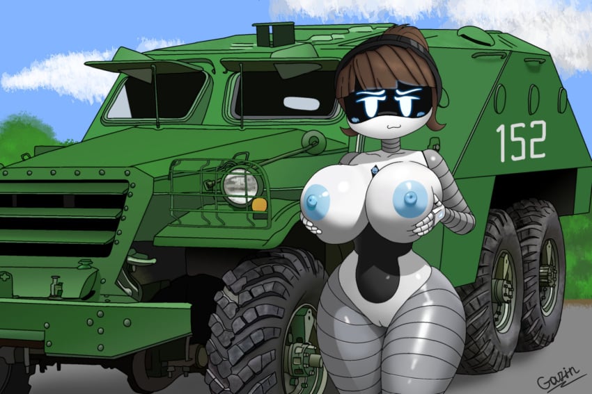 big_breasts breasts_bigger_than_head detective_drone military_vehicle murder_drones robot_girl worker_drone zhenyagazin