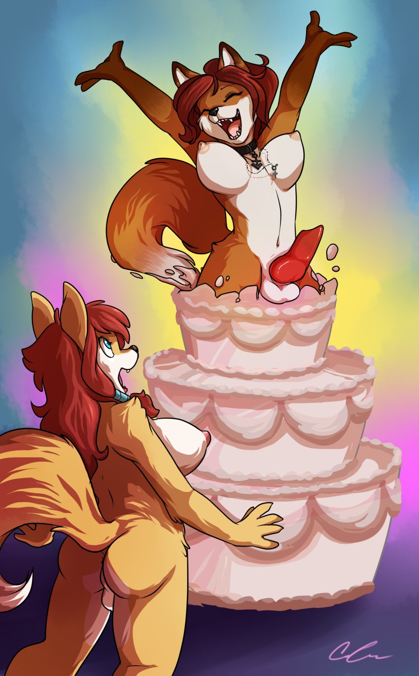 2014 2futas :o abstract_background animal_genitalia anthro anus areolae ass balls blue_background blue_eyes breasts cake canine canine_penis closed_eyes curvy dessert duo erect_nipples erection food fox fur futa_only futa_with_futa futanari hair happy hi_res intersex keishinkae knot large_ass large_balls large_breasts large_penis long_hair mammal navel nipples nude open_mouth penis pink_background raised_arm red_wolf serina_franizzi shadow sharp_teeth shiny shocked simple_background smile surprised teeth tongue wolf wolf_nanaki yellow_background