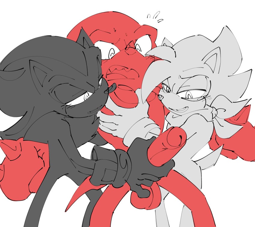 anthro balls blush echidna fan_character foreskin genitals group hedgehog hi_res knuckles_the_echidna male male/male mammal penis sega shadow_the_hedgehog shenadical sonic_(series) sonic_the_hedgehog_(series) trio uncircumcised