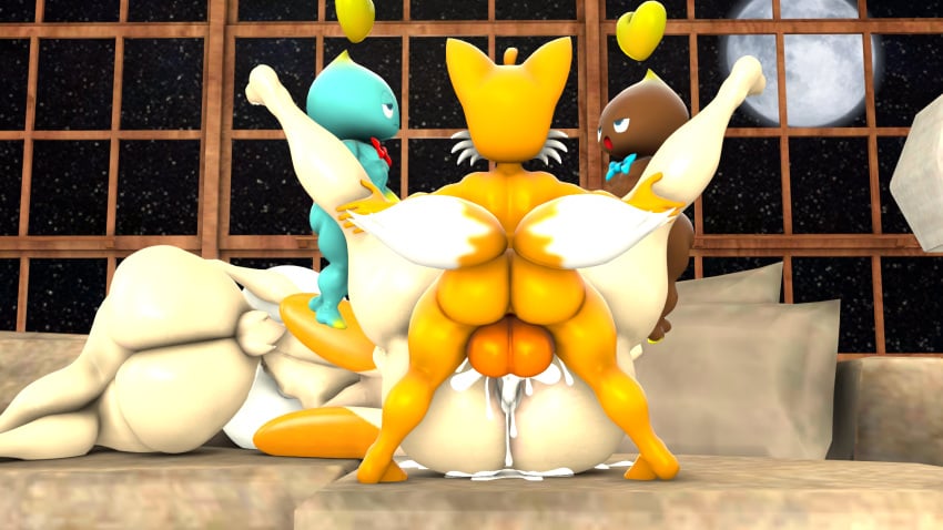 3d 5_fingers anthro ass blueapple chao_(sonic) cheese_the_chao chocola_the_chao closed_eyes cream_the_rabbit feet female fingers long_ears lying male male/female orange_body penis rabbit sex sonic_(series) tails tan_body vaginal_penetration vanilla_the_rabbit white_body