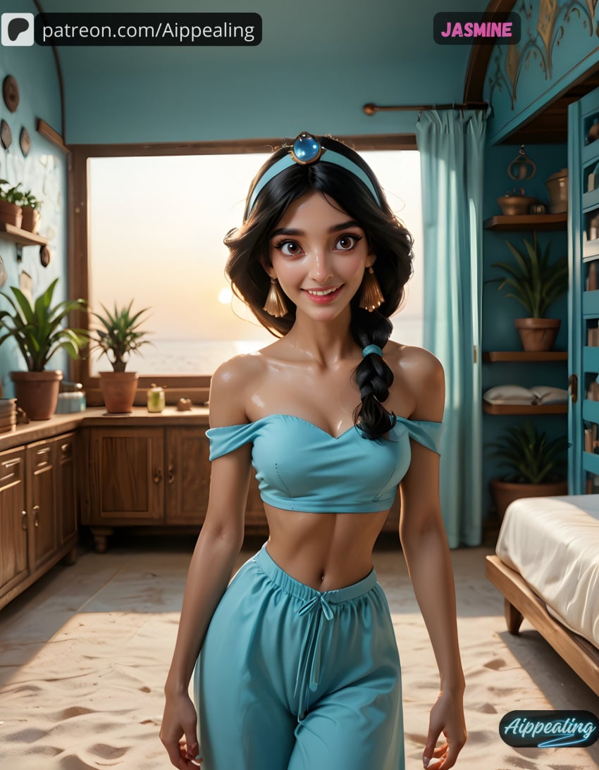 ai_generated aippealing aladdin_(1992_disney_film) arabian arabian_clothes cute dark-skinned_female disney_princess hot jasmine jasmine_aladdin sexy