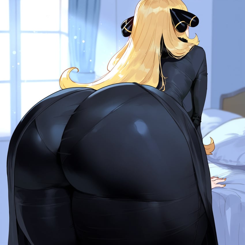 1girls ai_generated bangs blonde_female blonde_hair creamy_ai cynthia_(pokemon) light_skin long_hair mature mature_female nintendo one_eye_covered one_eye_obstructed pokemon pokemon_bw pokemon_dppt tagme thiccwithaq_(ai_style)