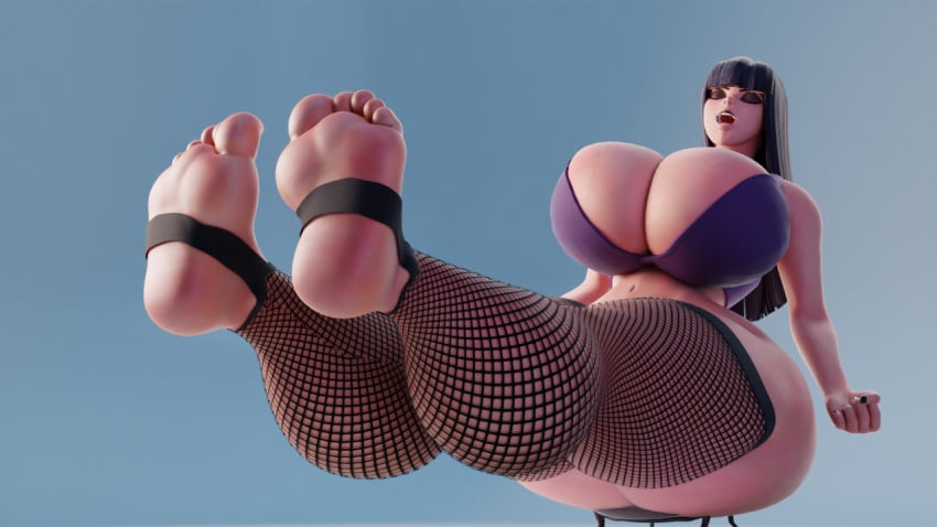 bare bra breasts chair feet feet_up giant giantess goth hallie_(thekid) thekid thick_ass thick_thighs