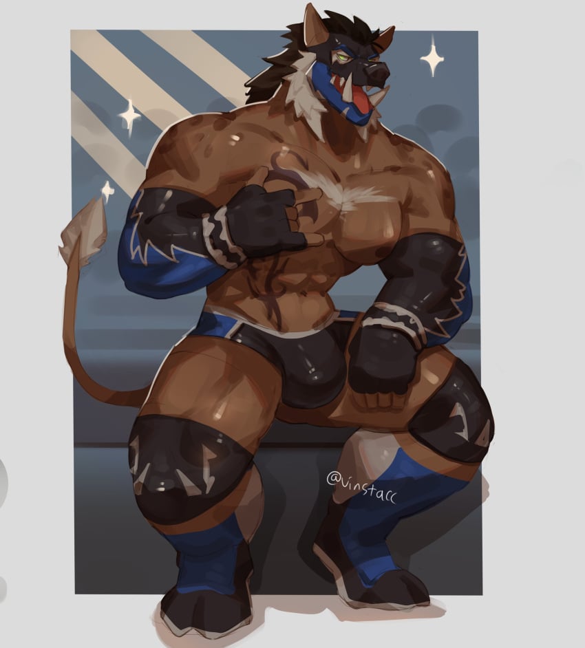 5_fingers absurd_res anthro bulge digital_drawing_(artwork) digital_media_(artwork) fingers fur hi_res male mammal mask muscular muscular_anthro muscular_male navel nipples pecs sitting solo solo_male suid suine sus_(pig) tail vinstacc wild_boar