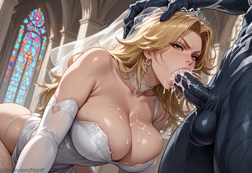 ai_generated big_breasts blonde_hair blue_eyes breasts church cum cum_in_mouth deepthroat dress fellatio female forced forced_oral hypet invisible_woman invisible_woman_(marvel_rivals) marvel marvel_rivals shiny shiny_skin sue_storm tagme thick thick_ass thick_legs thick_thighs thighhighs thighs venom_(marvel_rivals) video_game_character video_game_franchise wedding wedding_dress wedding_veil wide_hips