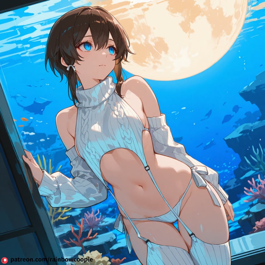 ai_generated aquarium asada_shino beautfiul_background small_breasts stunning_backgroud thigh_sex virgin_destroyer_sweater yandere