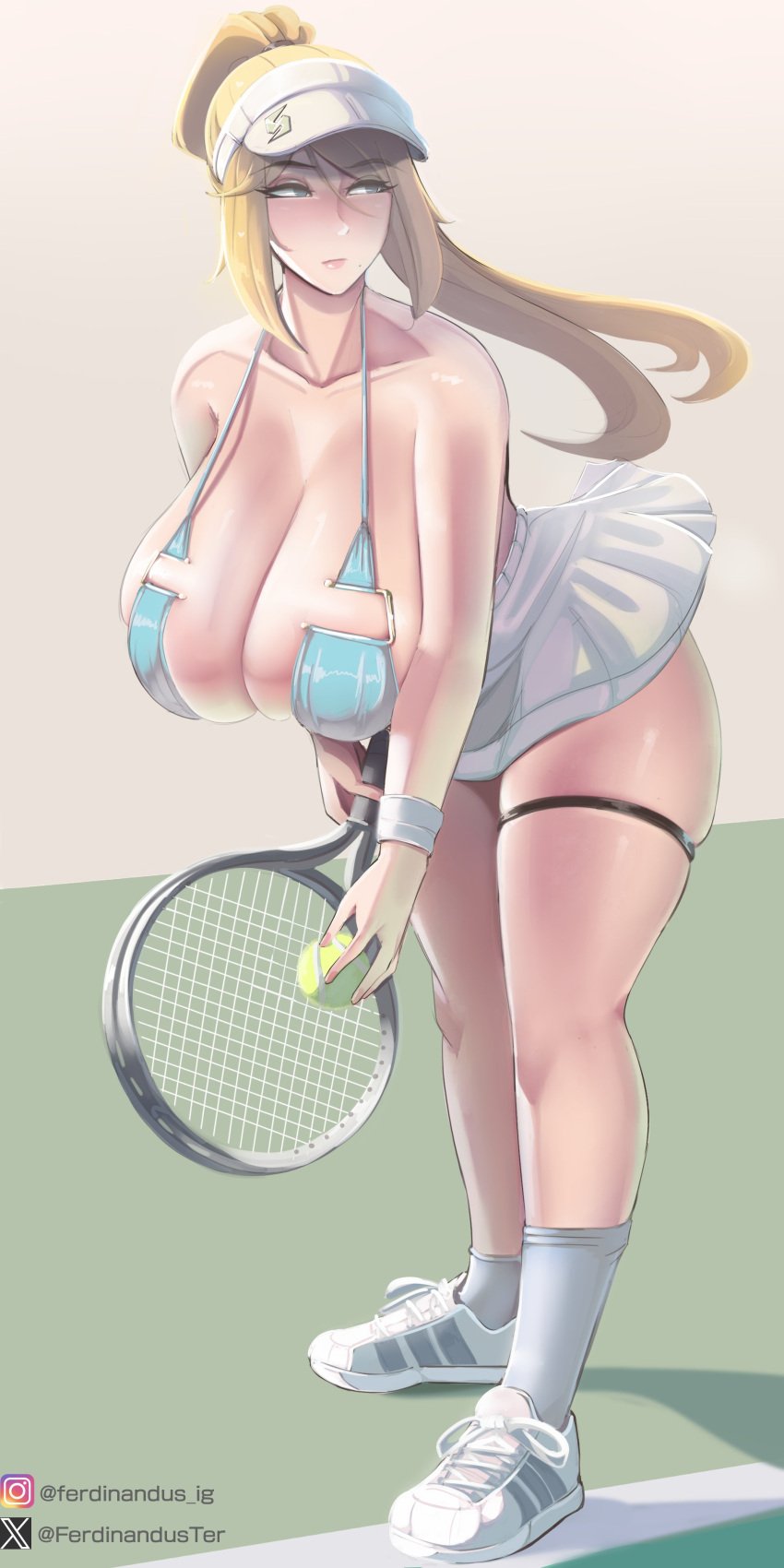 1girls absurd_res breasts female female_focus female_only ferdinandus hi_res large_ass light-skinned_female light_skin metroid samus_aran skirt solo tennis tennis_uniform thighs