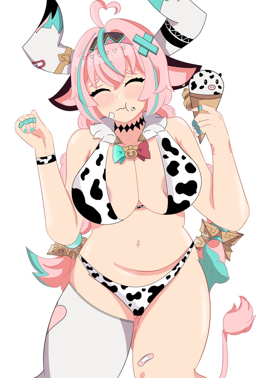 1girls ass big_ass big_breasts breasts cow_ears cow_girl crow crown embarrassed female female_only genshin_impact hoyoverse kemonomimi large_breasts light-skinned_female long_hair mihoyo mihoyo_technology_(shanghai)_co._ltd. natlan_girls pink_hair simple_background thick thick_ass thick_thighs thighhighs thighs varesa_(genshin_impact) variant_set