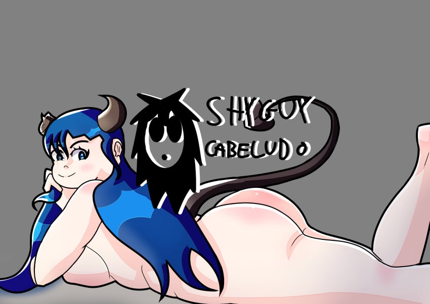 big_ass blue_hair chubby chubby_female grizelda_(shyguycabeludo) shyguycabeludo succubus succubus_horns succubus_tail