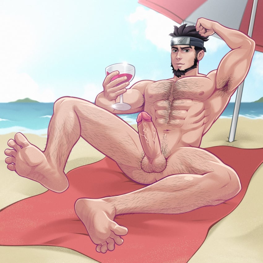 balls bara beard boner erection facial_hair headband hornyyberry male male_only muscles muscular naruto nude penis sarutobi_asuma solo solo_male