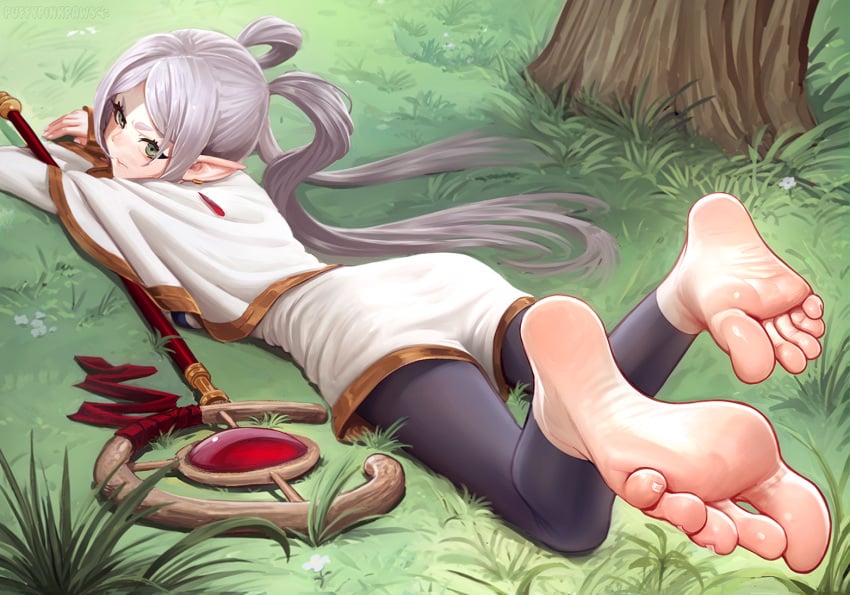 bare_soles barefoot feet feet_up frieren frieren_beyond_journey's_end puffypinkpaws sole_female soles solo solo_female